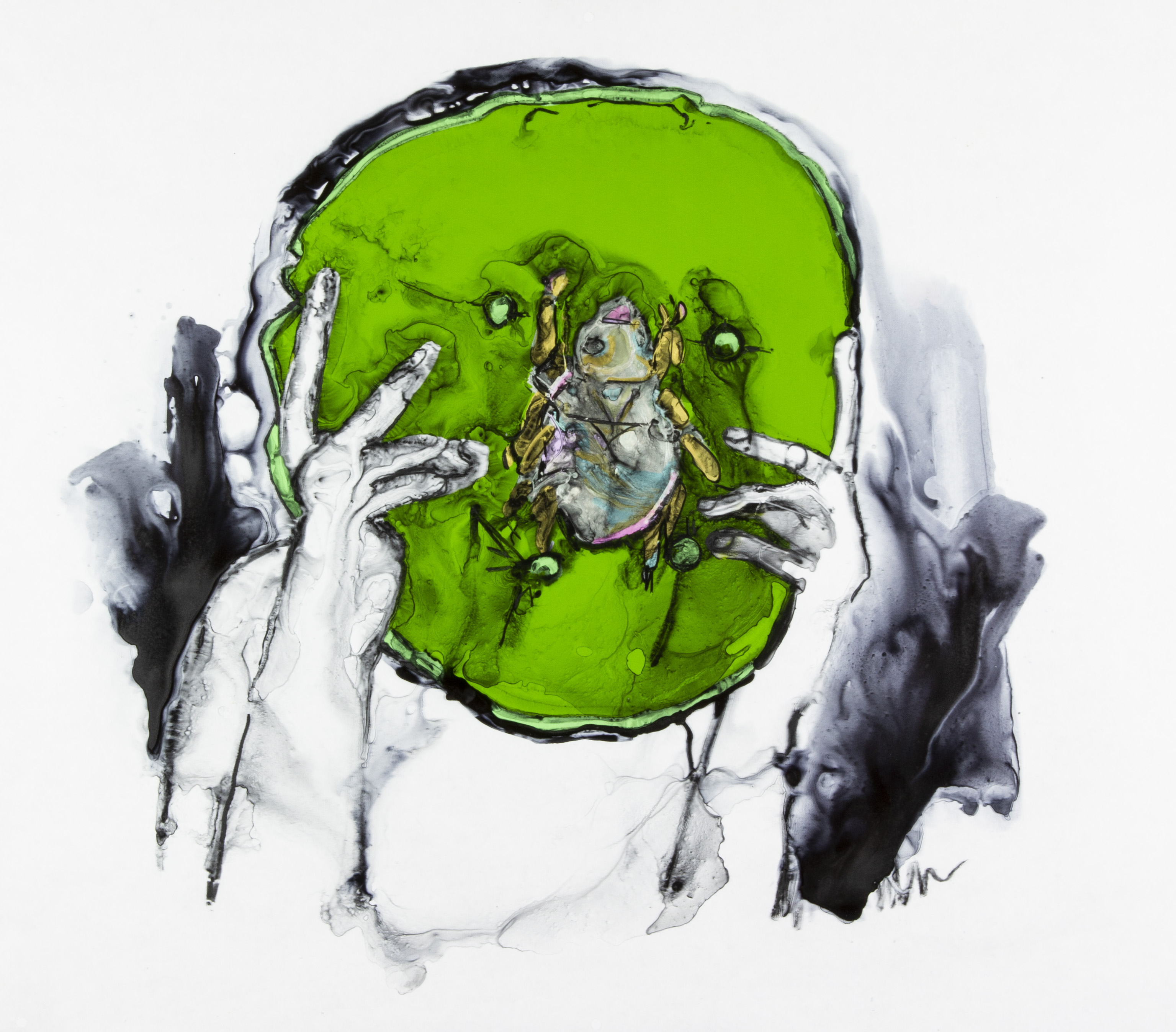 Person holding beetle cushion over face.